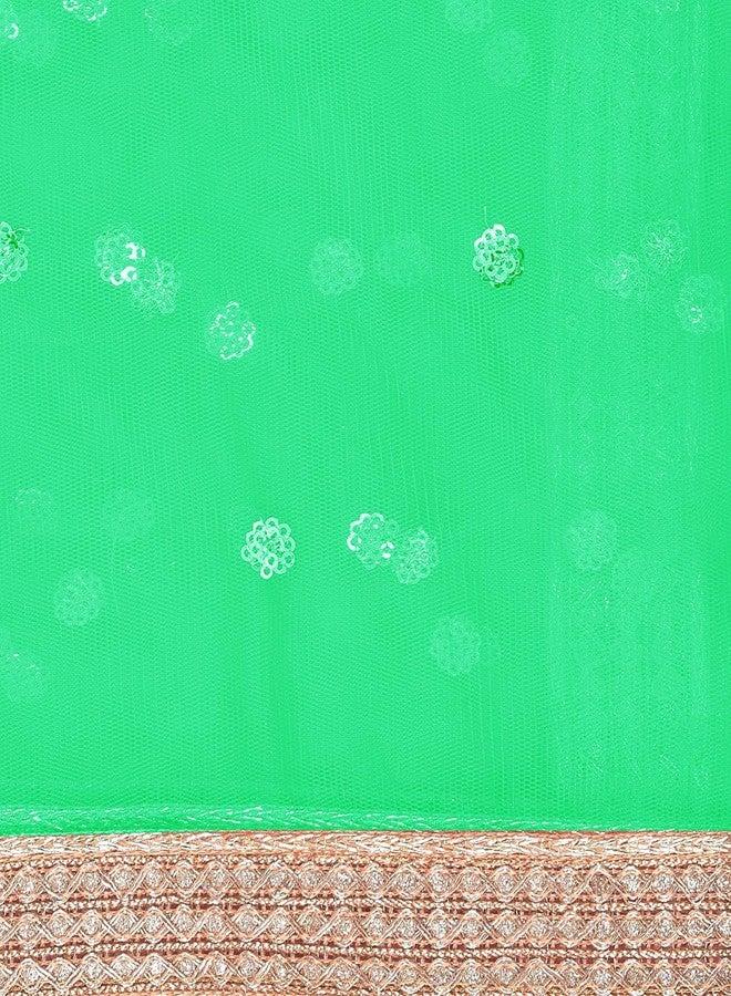 themilestocks TMS Woman's Embellished Net Dupatta Scarf Shawl Wrap Soft Indian Bridal Wedding (Fluorescent Green) - Image 4